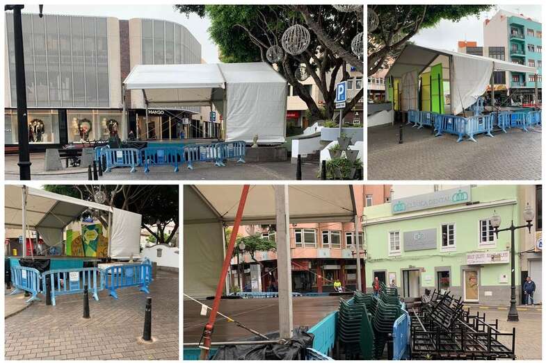 El escenario bloquea el tránsito de vehículo por la única calle abierta al tráfico en la zona (Foto TA)